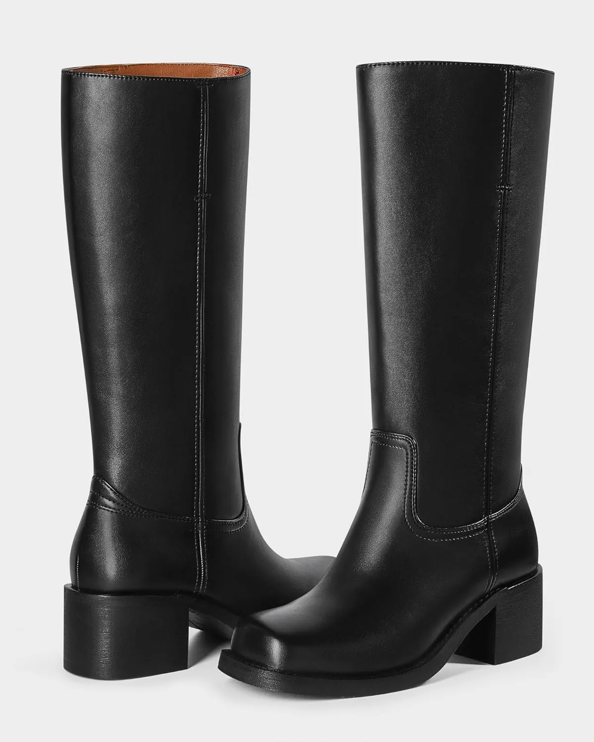 MUCCCUTE Campus Knee High Boots for Women Wide Calf Square Toe Chunky Block Low Heel Tall Long Boots Pull On