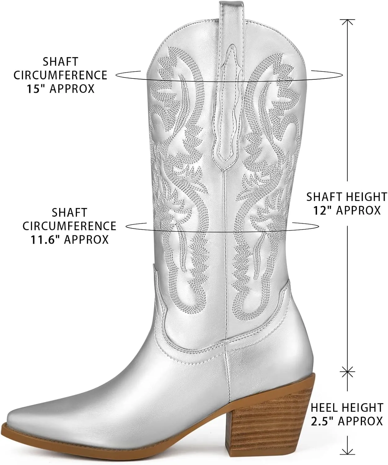 MUCCCUTE Women's Cowgirl Boots Embroidered Cowboy Boots Chunky Block Heel Western Boots Vintage Wide-calf Boots
