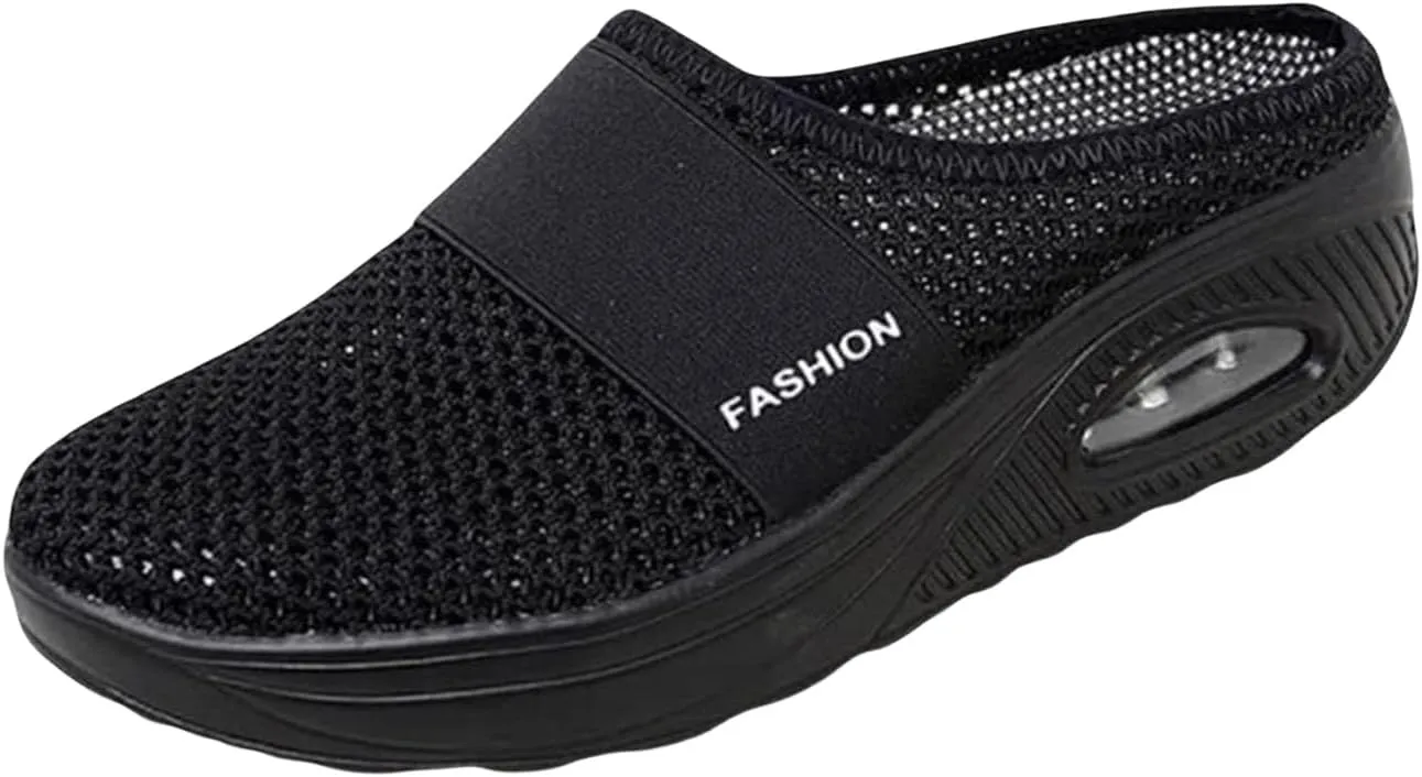 Mules for Women Summer Slip On Close Toe Platform Sandals Orthopedic Diabetic Slippers with Arch Support Breathable Mesh Hollow Out Air Cushion Comfortable Walking Shoes