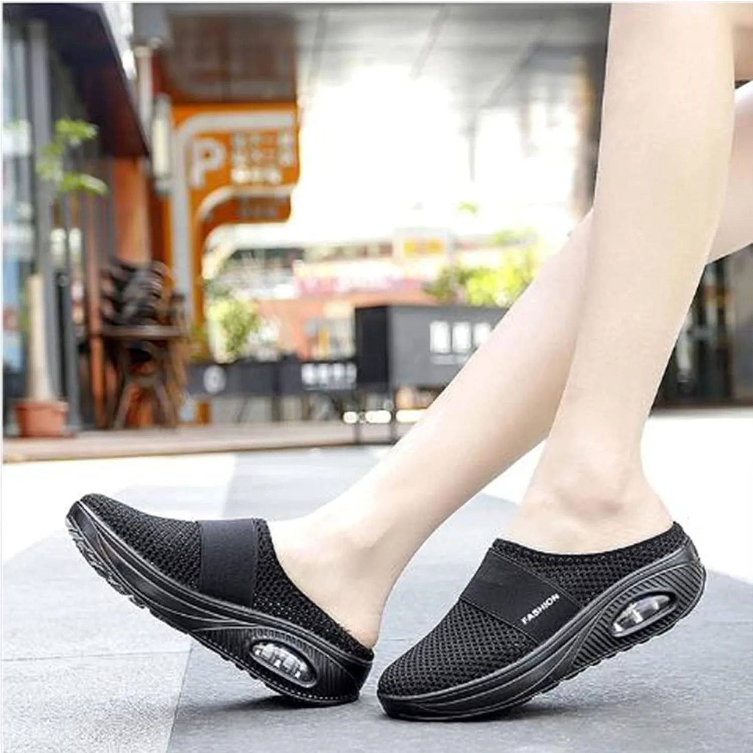 Mules for Women Summer Slip On Close Toe Platform Sandals Orthopedic Diabetic Slippers with Arch Support Breathable Mesh Hollow Out Air Cushion Comfortable Walking Shoes