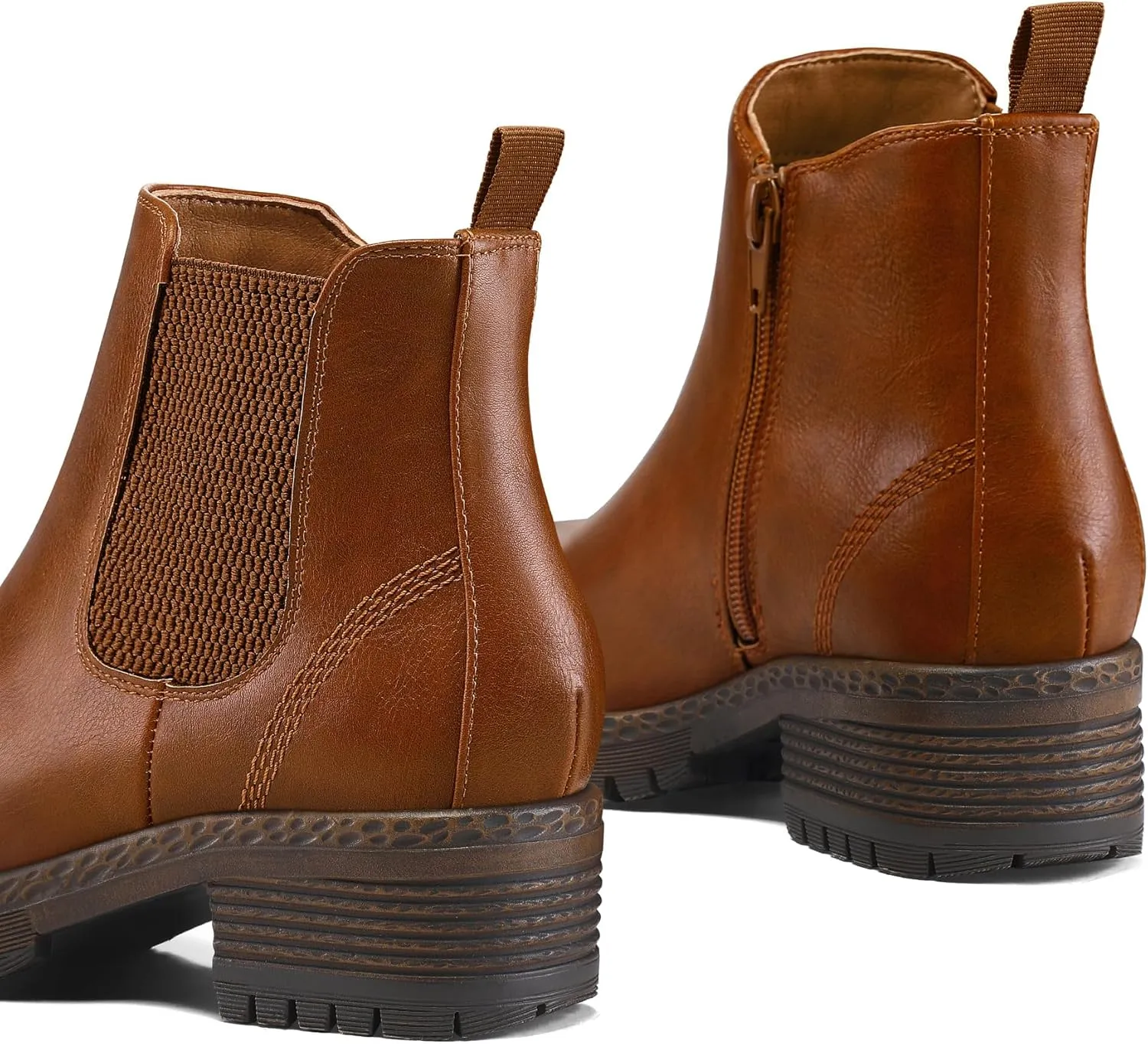 mysoft Women's Chelsea Ankle Boots Side Zipper Chunky Block Low Heel Booties Lug Sole Short Boots