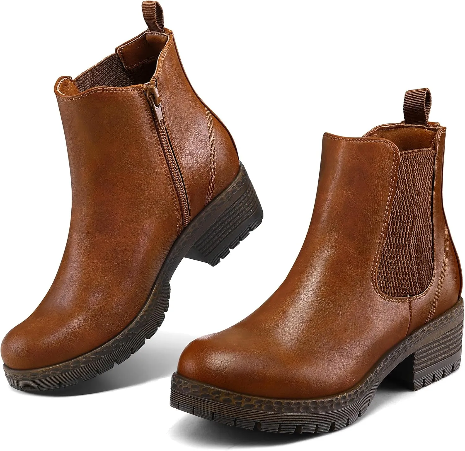 mysoft Women's Chelsea Ankle Boots Side Zipper Chunky Block Low Heel Booties Lug Sole Short Boots