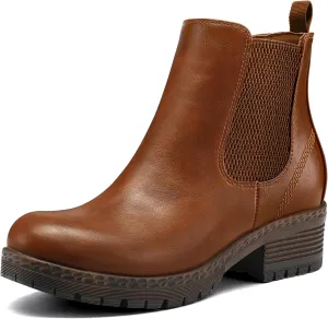 mysoft Women's Chelsea Ankle Boots Side Zipper Chunky Block Low Heel Booties Lug Sole Short Boots