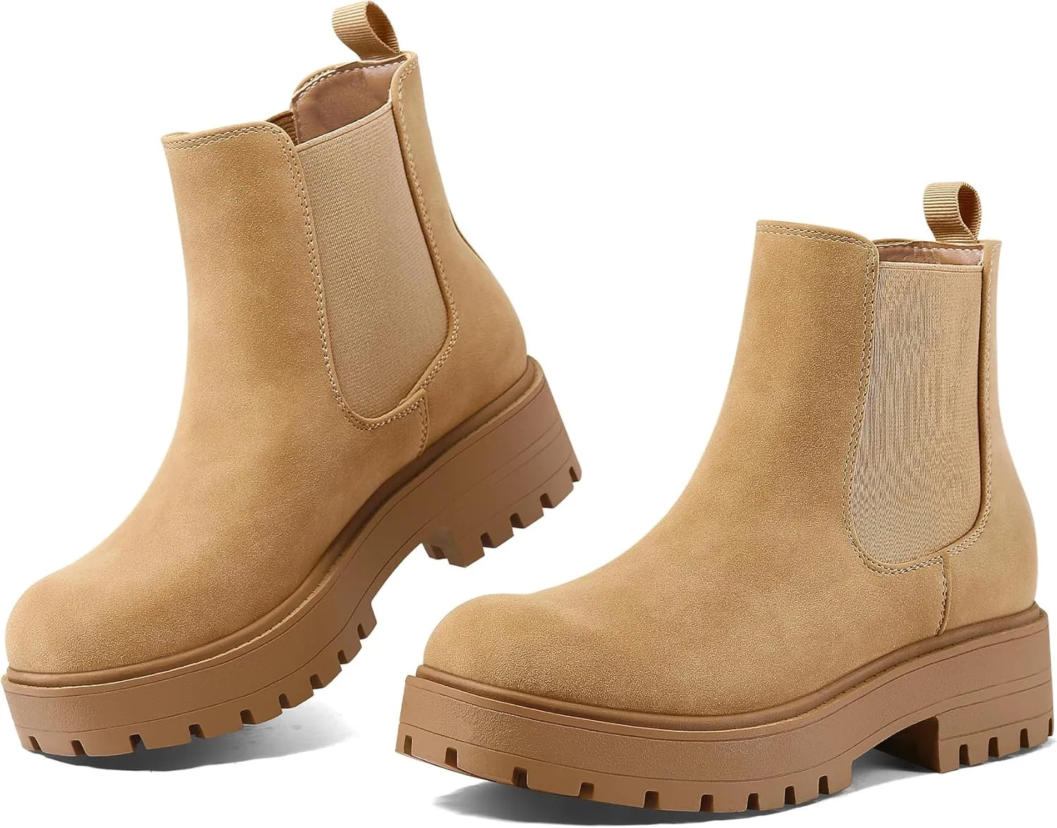 mysoft Women's Chelsea boots Low Heel Slip On Lug Sole Elastic Ankle Booties
