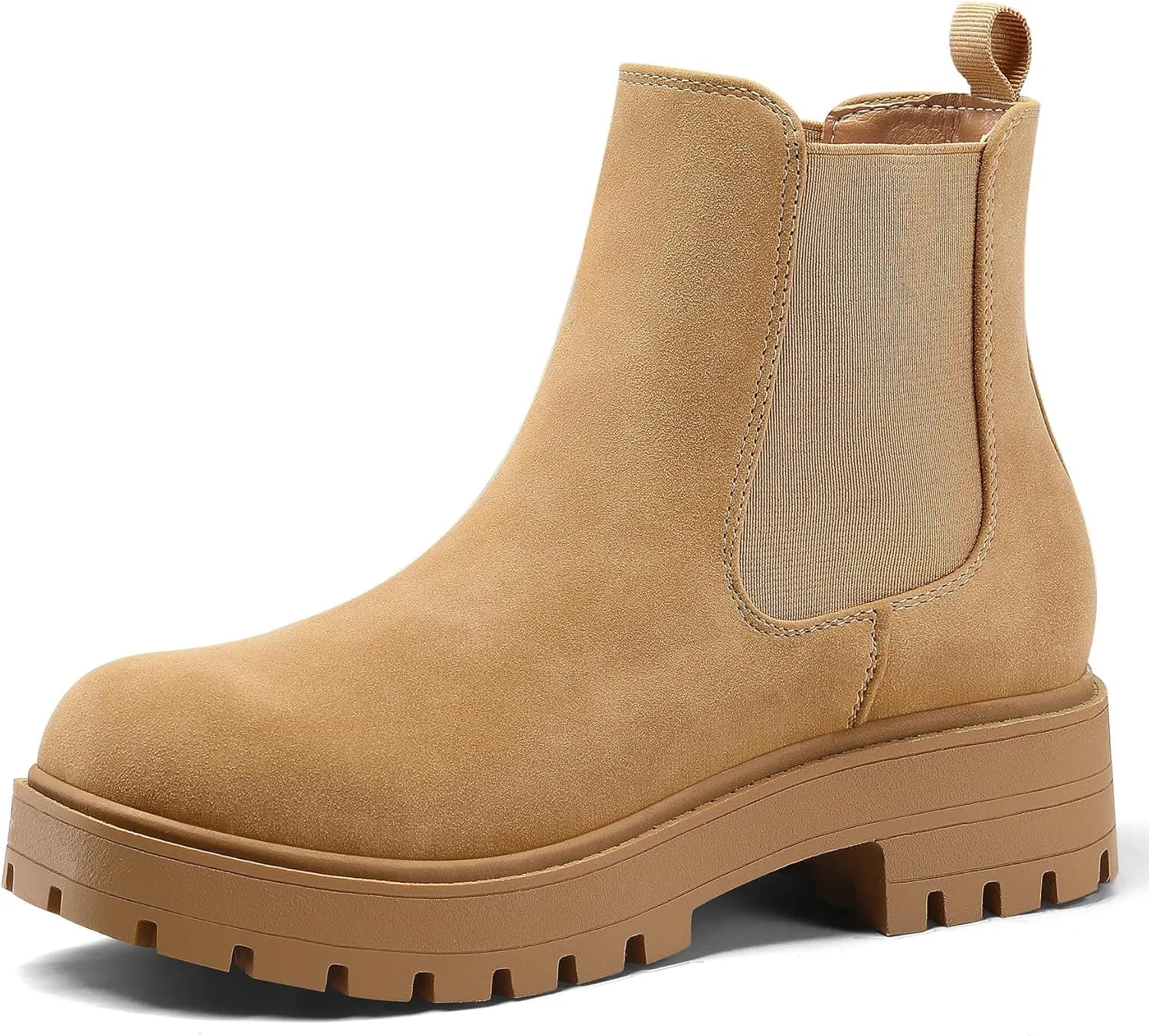 mysoft Women's Chelsea boots Low Heel Slip On Lug Sole Elastic Ankle Booties