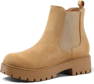 mysoft Women's Chelsea boots Low Heel Slip On Lug Sole Elastic Ankle Booties