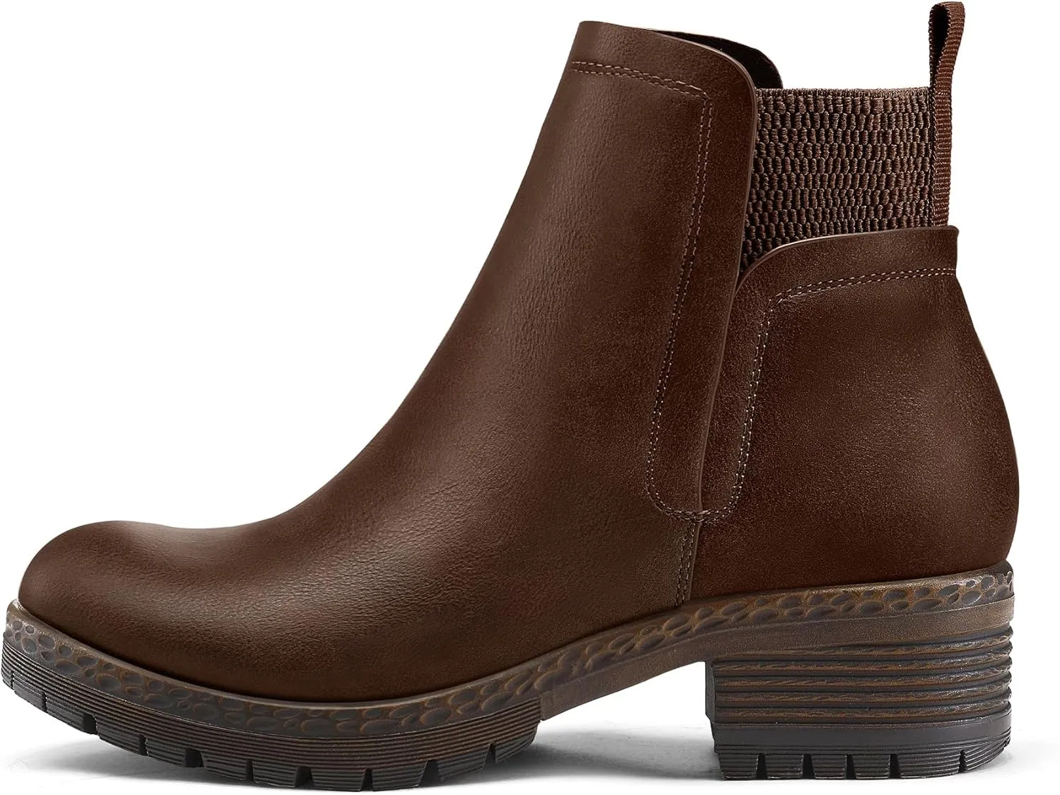 mysoft Women's Elastic Gore Lug Sole Chelsea Boots Slip On Platform Chunky Heel Ankle Booties