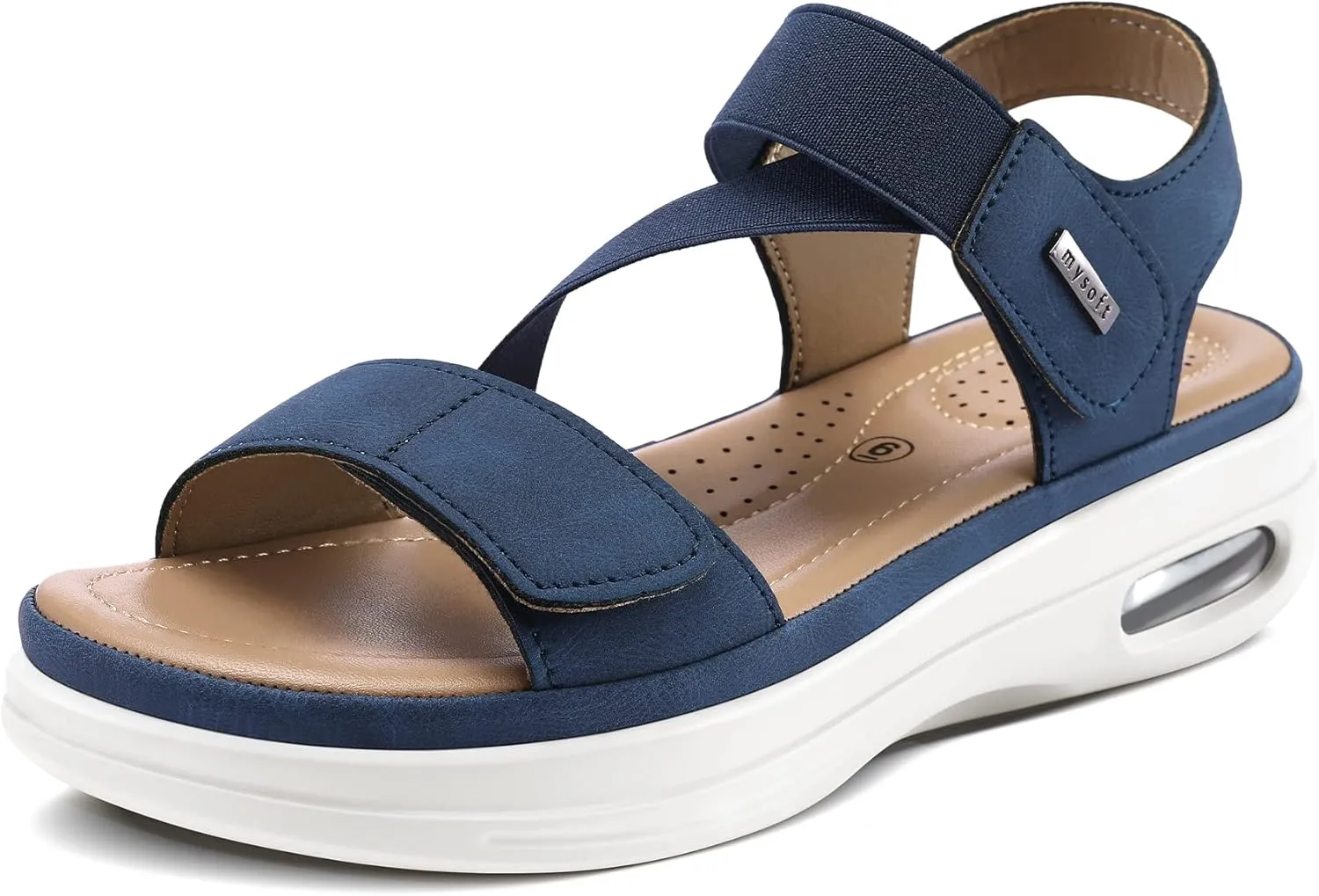 mysoft Women's Summer Walking Sandals Air Cushion Support Platform Ankle Strap Shoes Comfortable Casual Wedge Sandals