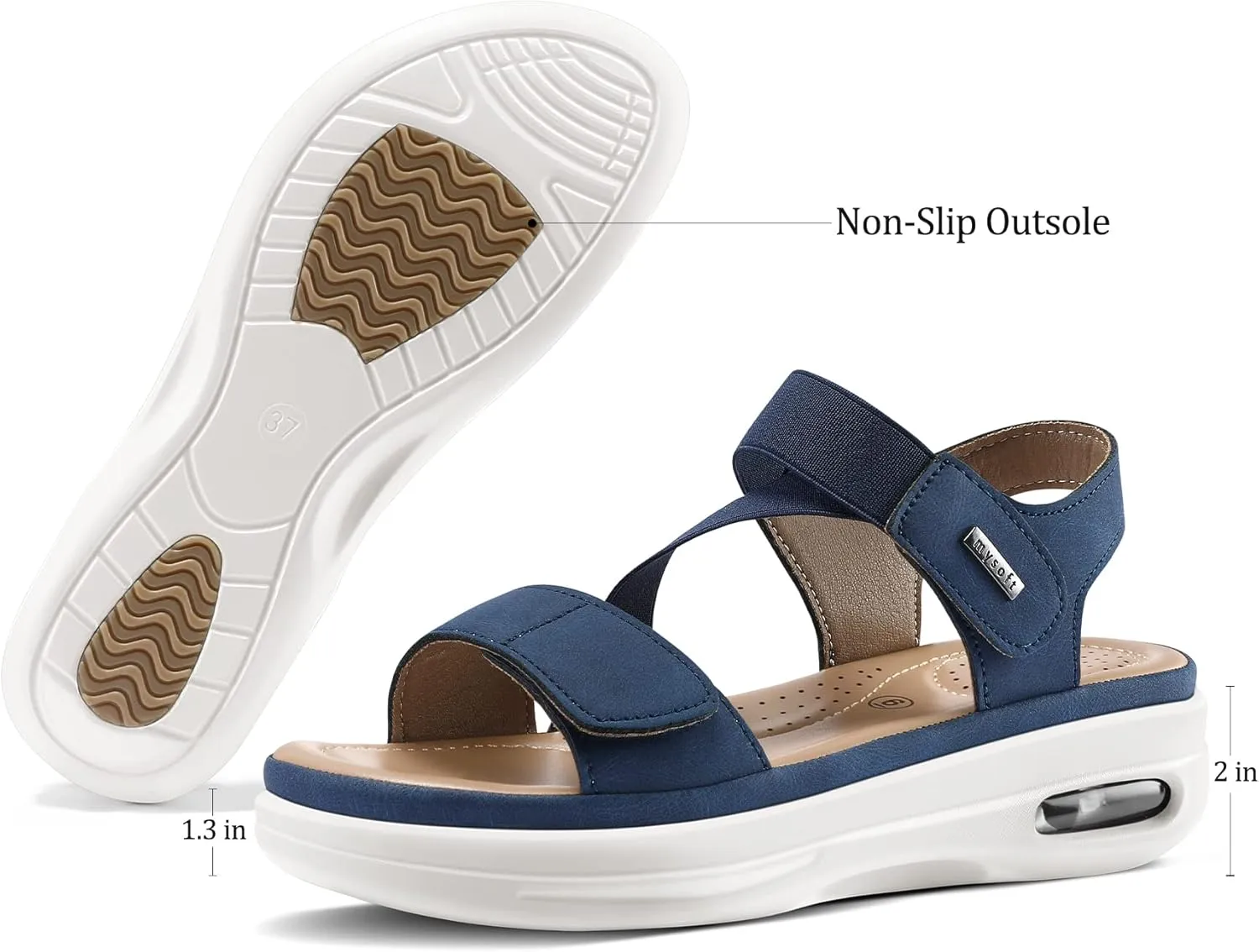 mysoft Women's Summer Walking Sandals Air Cushion Support Platform Ankle Strap Shoes Comfortable Casual Wedge Sandals