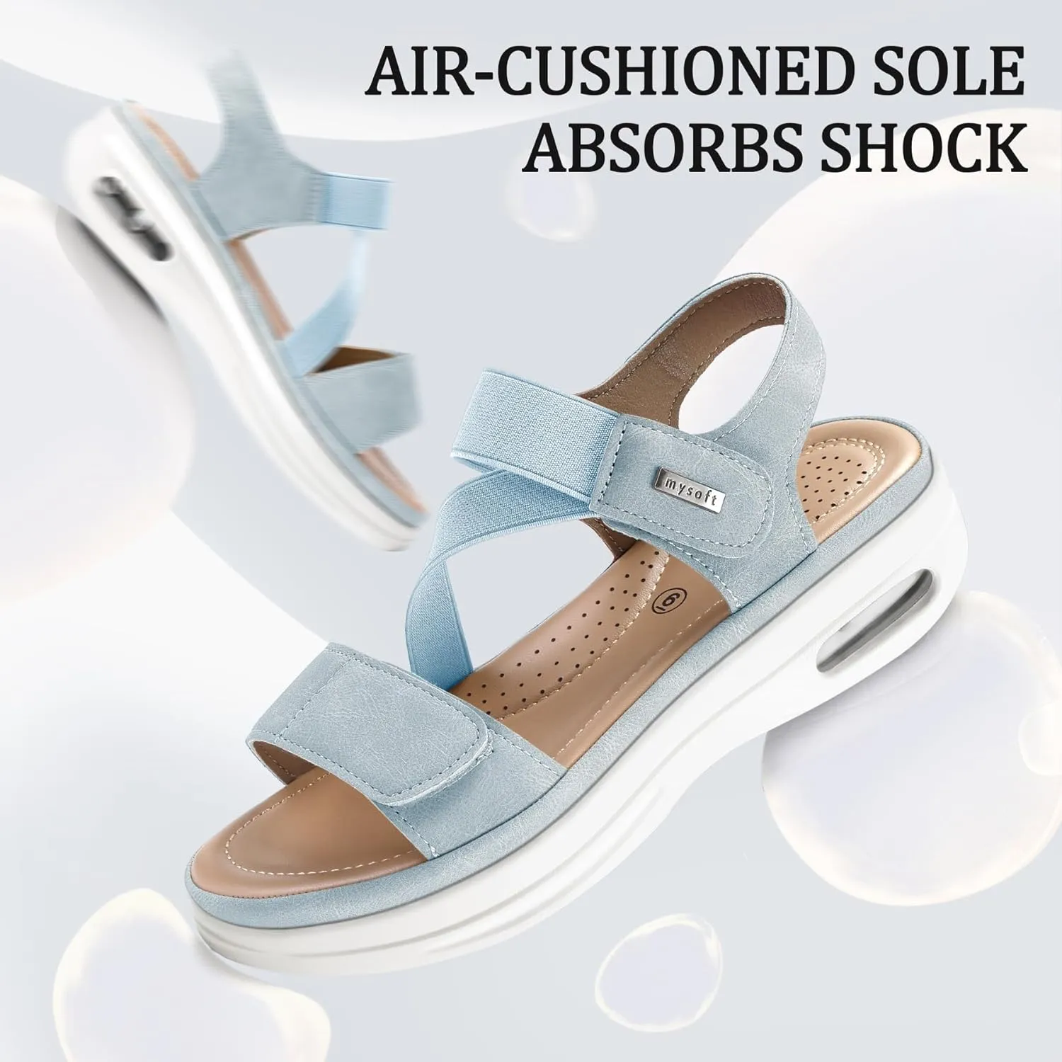 mysoft Women's Summer Walking Sandals Air Cushion Support Platform Ankle Strap Shoes Comfortable Casual Wedge Sandals