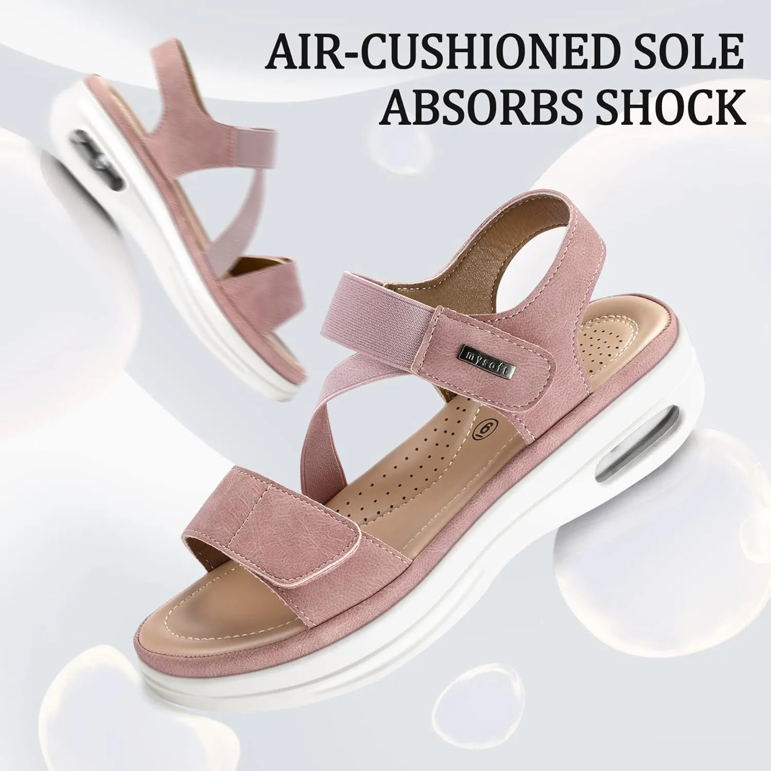 mysoft Women's Summer Walking Sandals Air Cushion Support Platform Ankle Strap Shoes Comfortable Casual Wedge Sandals
