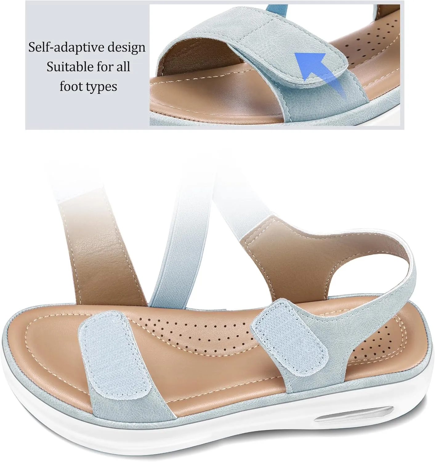 mysoft Women's Summer Walking Sandals Air Cushion Support Platform Ankle Strap Shoes Comfortable Casual Wedge Sandals