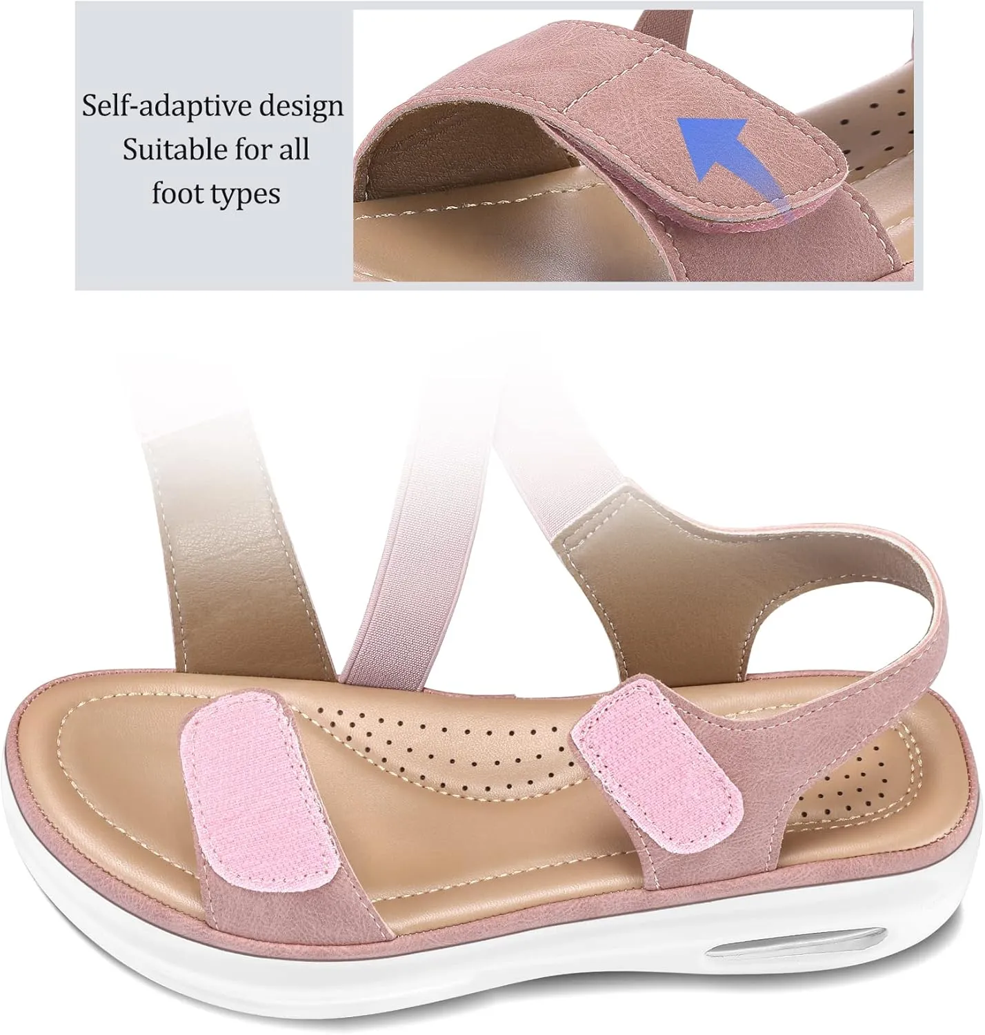 mysoft Women's Summer Walking Sandals Air Cushion Support Platform Ankle Strap Shoes Comfortable Casual Wedge Sandals