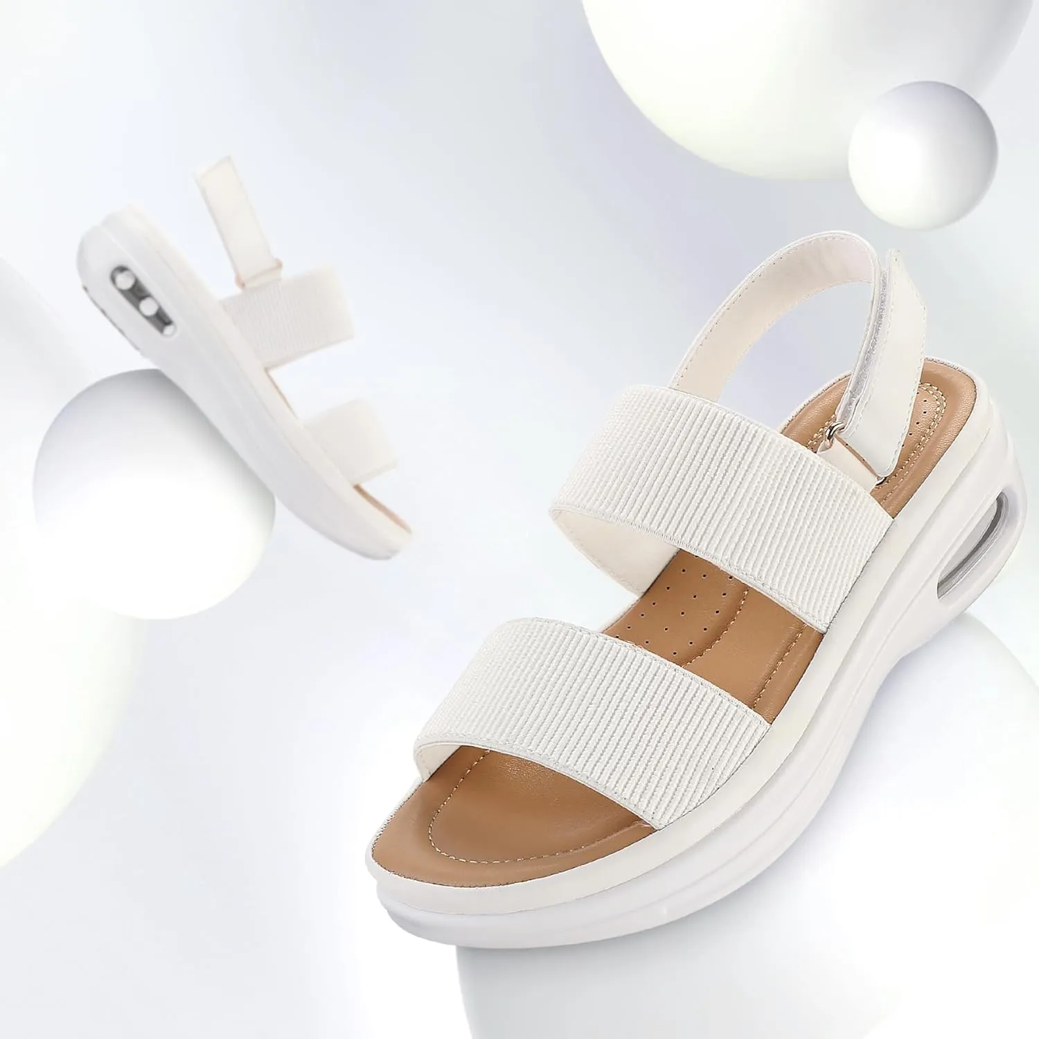 mysoft Women's Walking Sandals Comfortable Air Cushion Knit Elastic Ankle Strap Open Toe Platform Sandals Summer Shoes