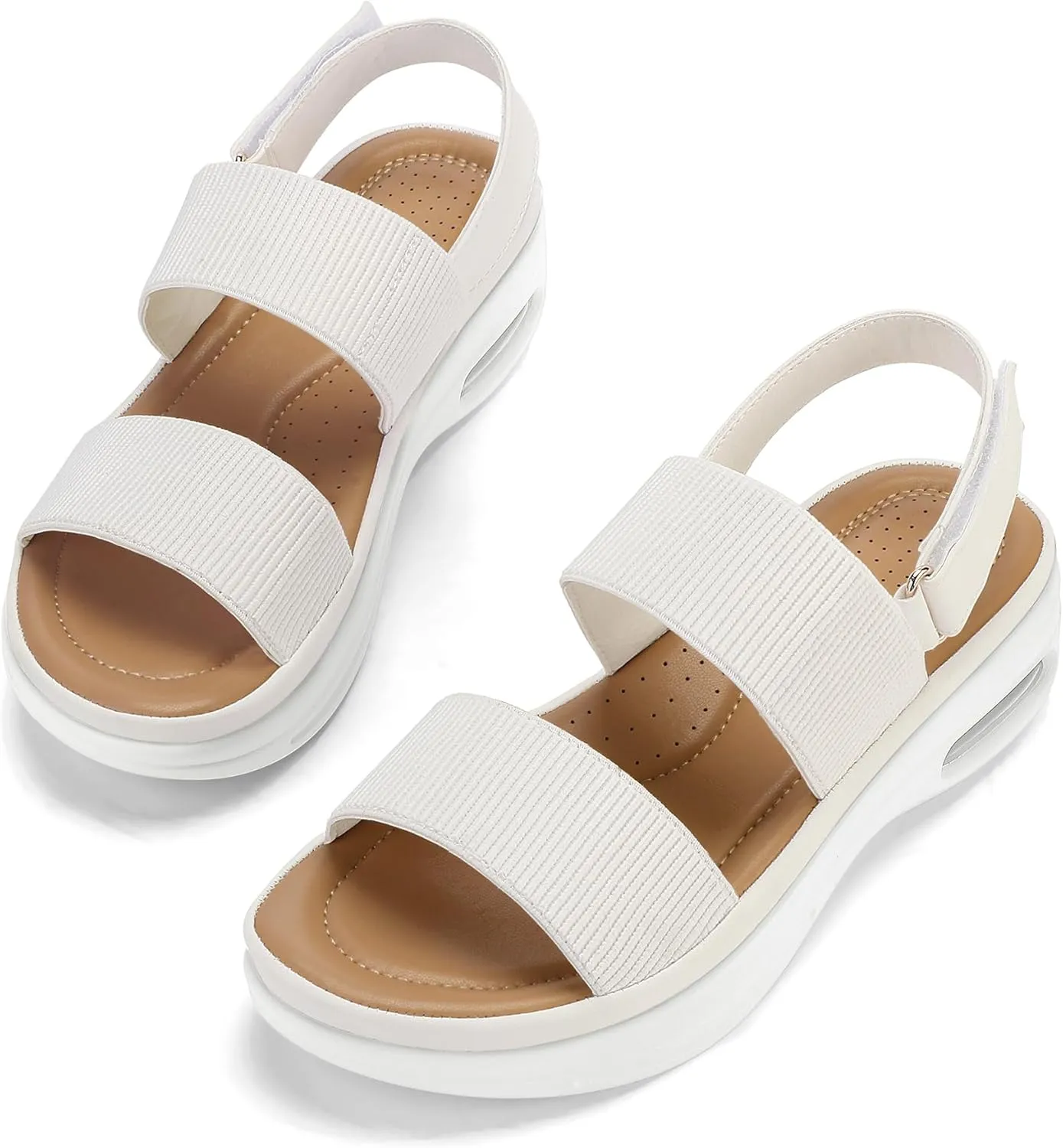 mysoft Women's Walking Sandals Comfortable Air Cushion Knit Elastic Ankle Strap Open Toe Platform Sandals Summer Shoes