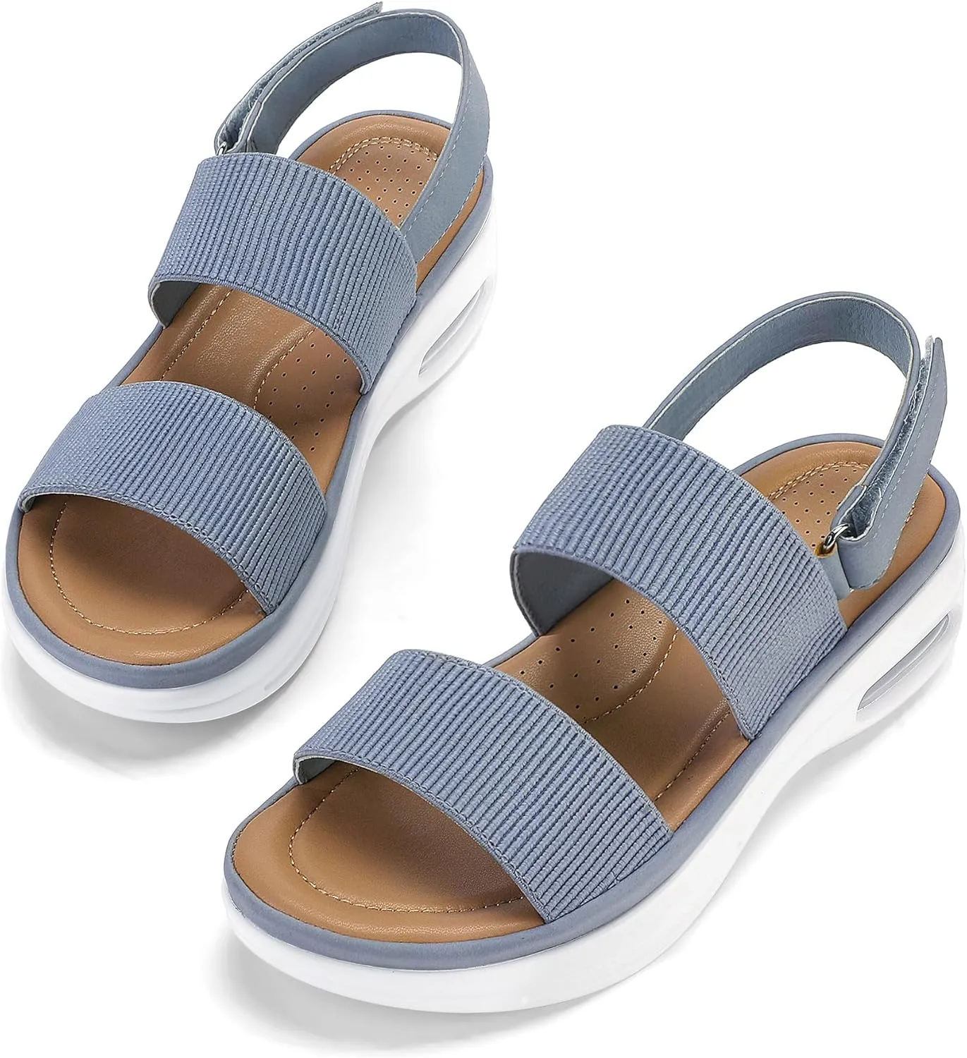 mysoft Women's Walking Sandals Comfortable Air Cushion Platform Elastic Ankle Strap Open Toe Ourdoor Summer Shoes