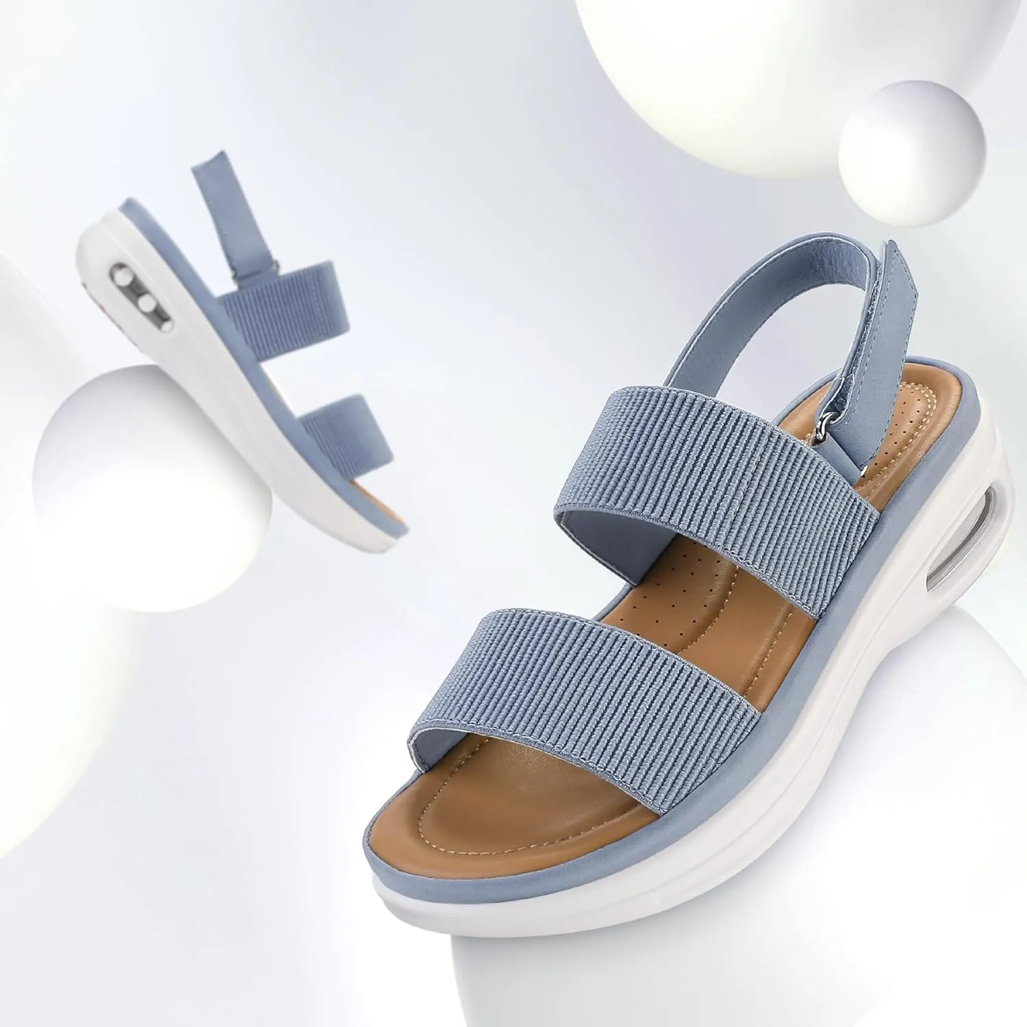 mysoft Women's Walking Sandals Comfortable Air Cushion Platform Elastic Ankle Strap Open Toe Ourdoor Summer Shoes