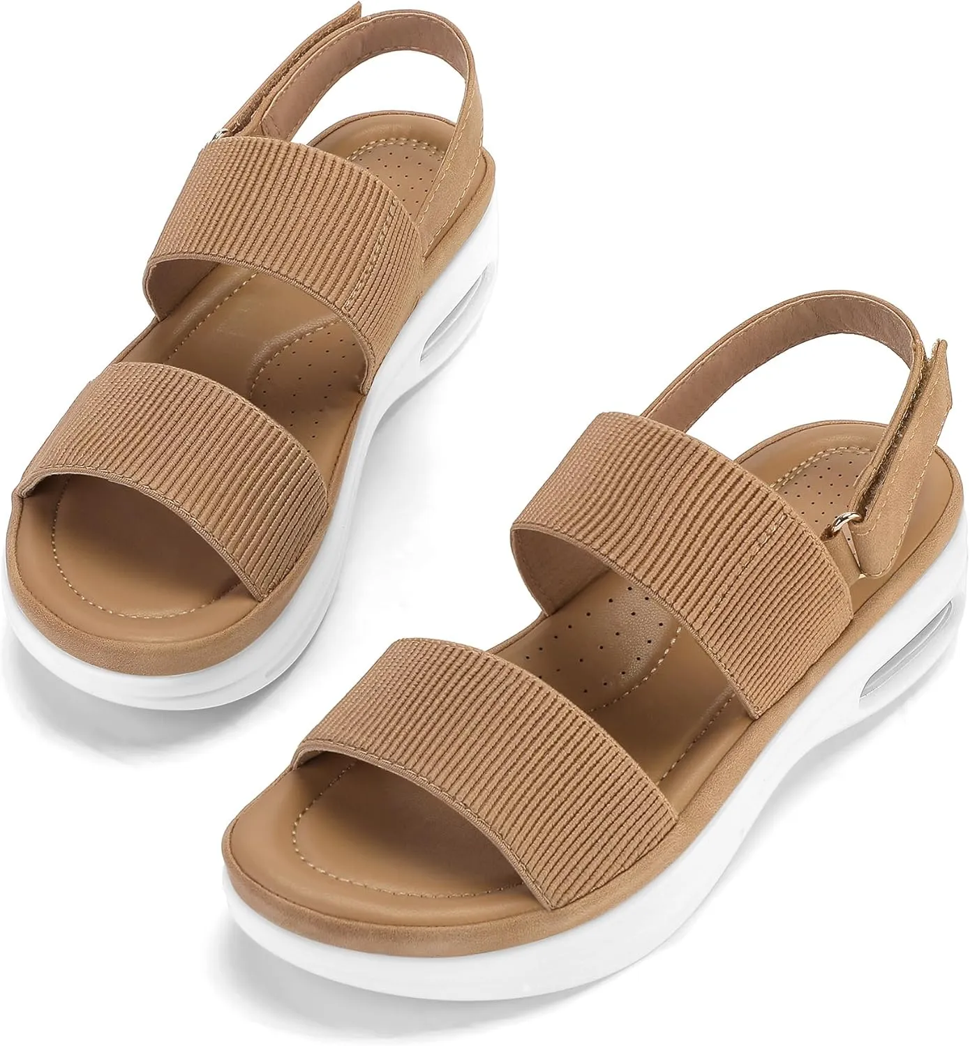 mysoft Women's Walking Sandals Comfortable Air Cushion Platform Elastic Ankle Strap Open Toe Ourdoor Summer Shoes