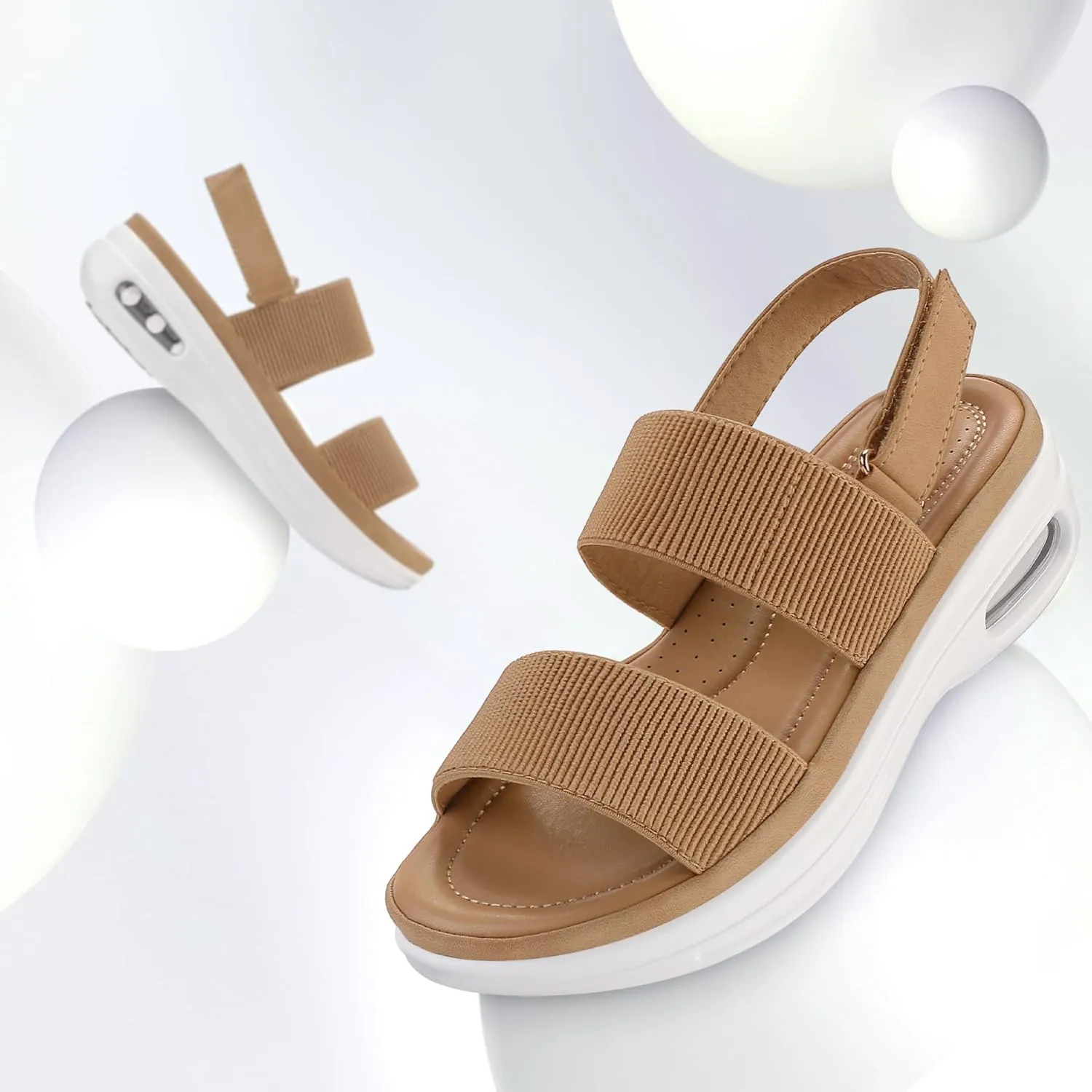 mysoft Women's Walking Sandals Comfortable Air Cushion Platform Elastic Ankle Strap Open Toe Ourdoor Summer Shoes