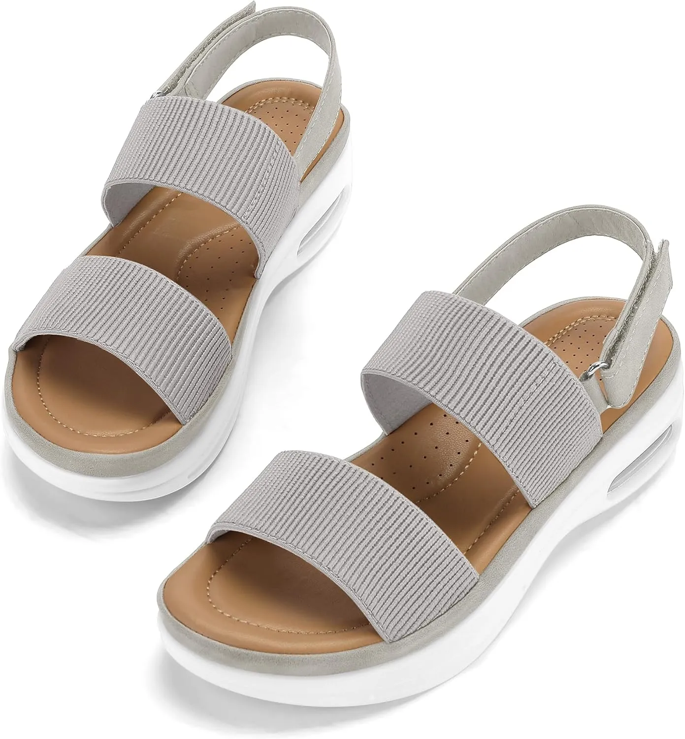 mysoft Women's Walking Sandals Comfortable Air Cushion Platform Elastic Ankle Strap Open Toe Ourdoor Summer Shoes