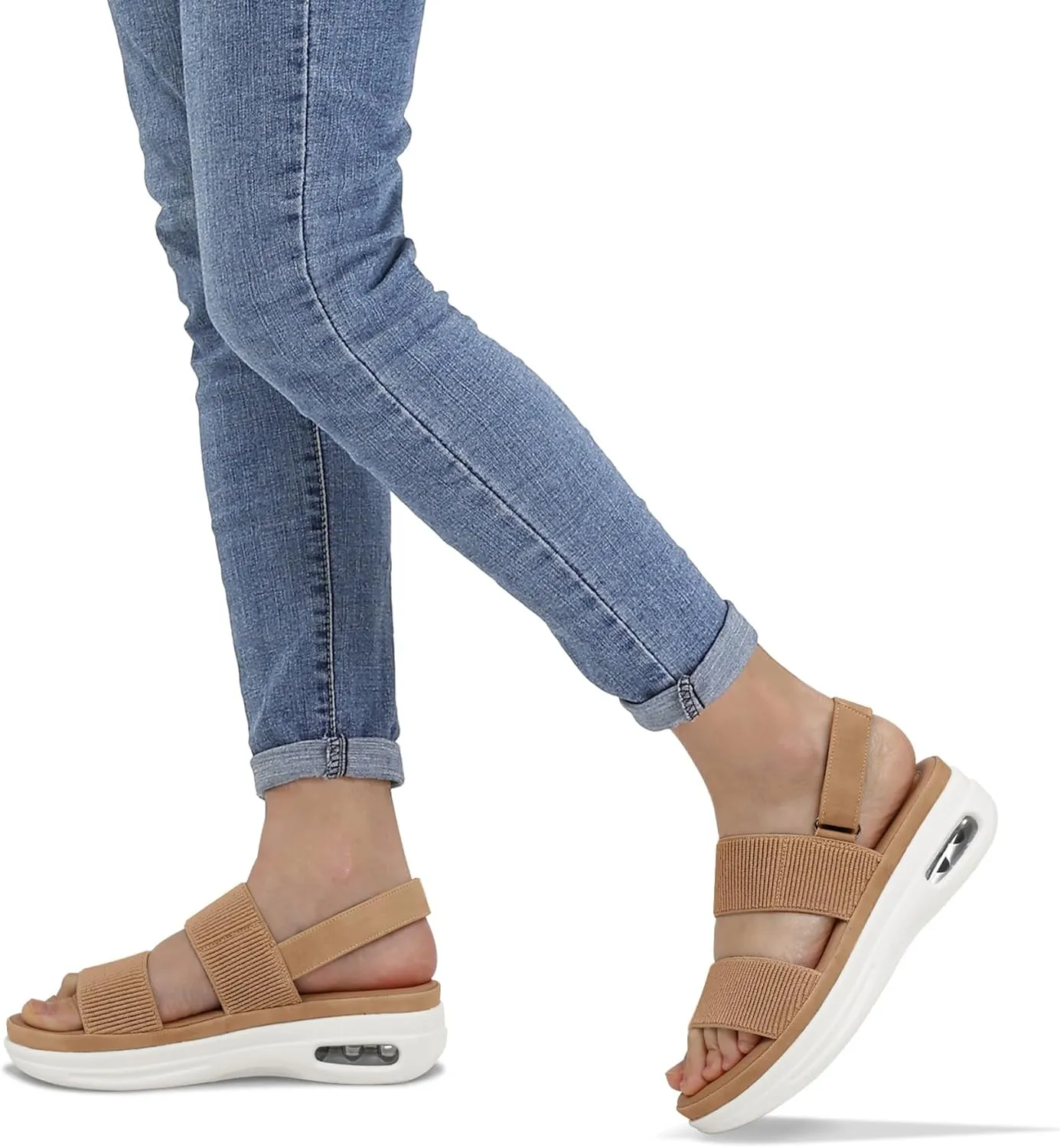 mysoft Women's Walking Sandals Comfortable Air Cushion Platform Elastic Ankle Strap Open Toe Ourdoor Summer Shoes
