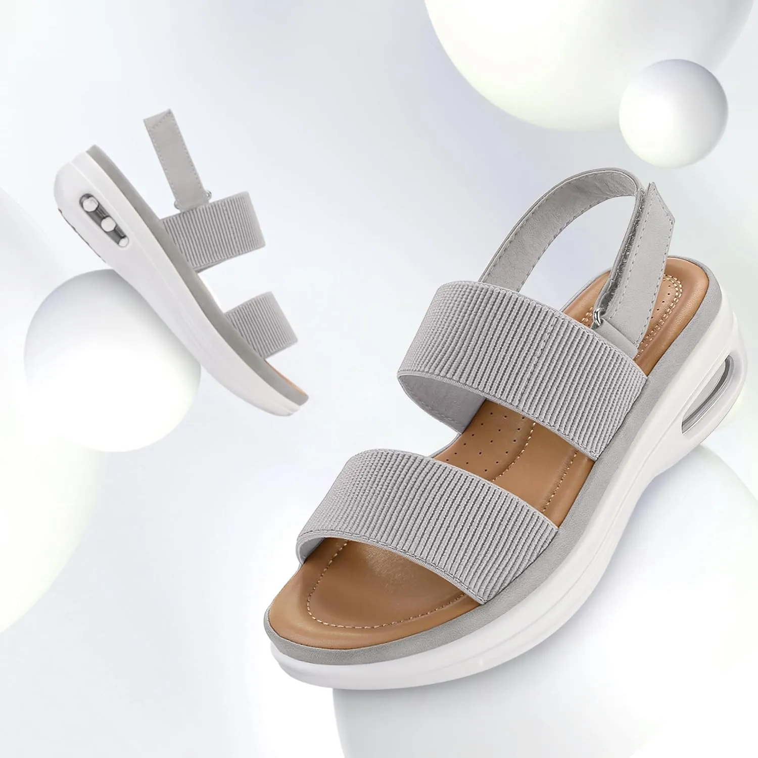 mysoft Women's Walking Sandals Comfortable Air Cushion Platform Elastic Ankle Strap Open Toe Ourdoor Summer Shoes