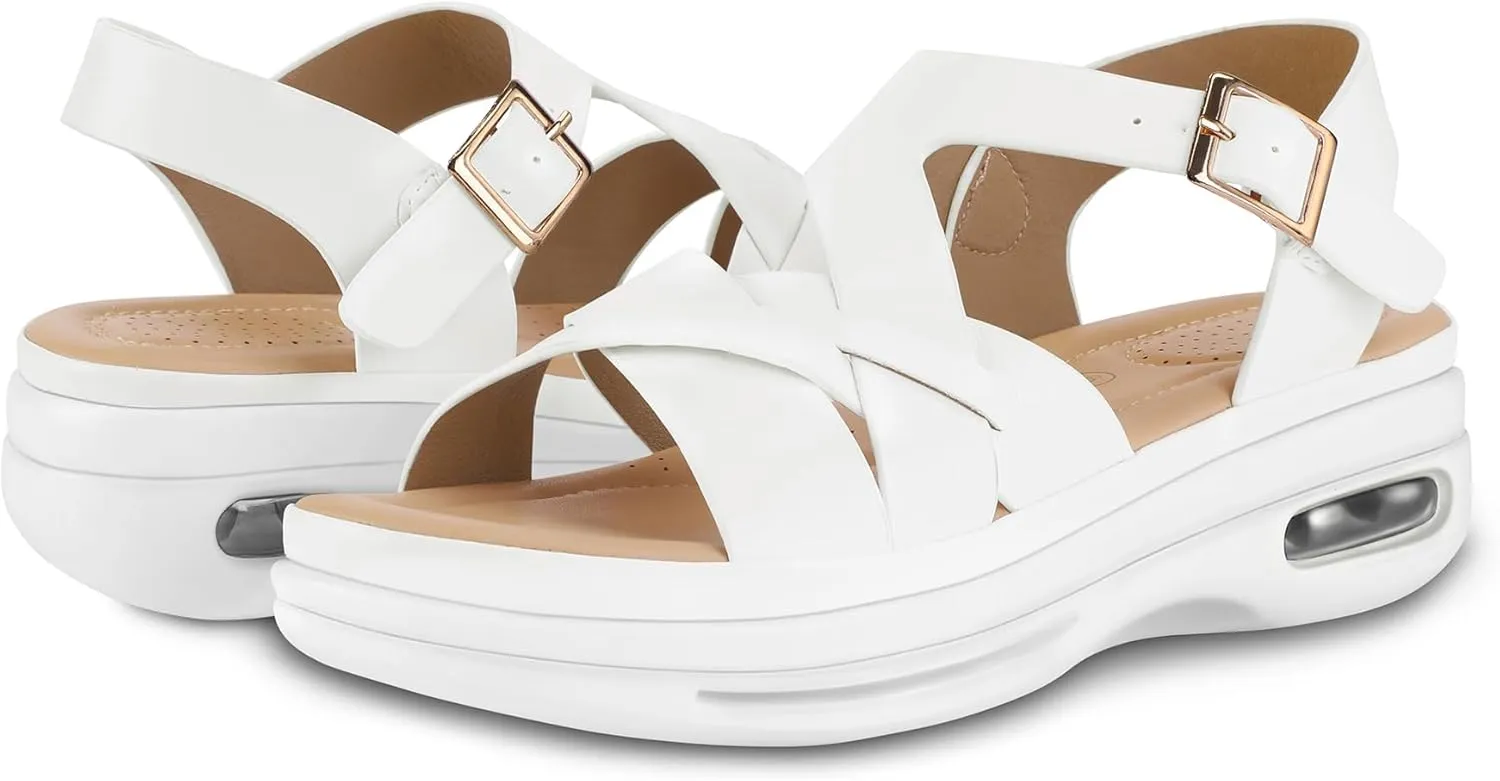 mysoft Women's Walking Sandals Comfortable Air Cushioned Support Ankle Strap Dress Sandals