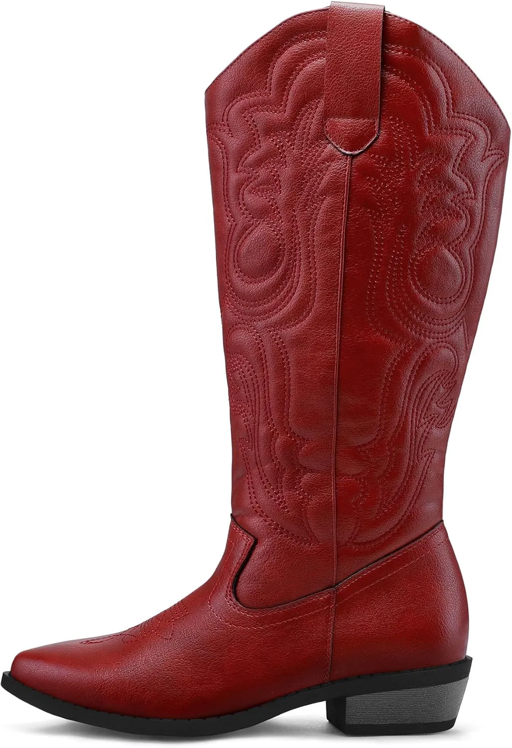 mysoft Women's Wide Calf Cowboy Boots Pull on Cowgirl Embroidered Mid Calf Pointed Toe Chunky Heel Western Boots