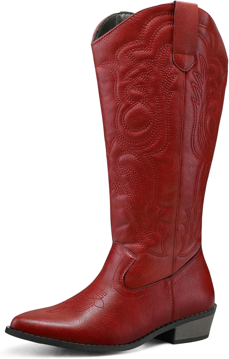 mysoft Women's Wide Calf Cowboy Boots Pull on Cowgirl Embroidered Mid Calf Pointed Toe Chunky Heel Western Boots