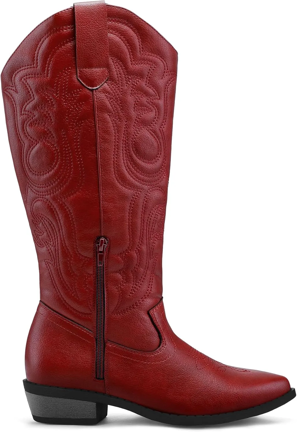 mysoft Women's Wide Calf Cowboy Boots Pull on Cowgirl Embroidered Mid Calf Pointed Toe Chunky Heel Western Boots