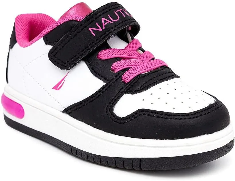 Nautica Kids Girls Sneakers with Adjustable Strap and Bungee Straps | Comfortable Casual Shoes (Toddler/Little Kid)