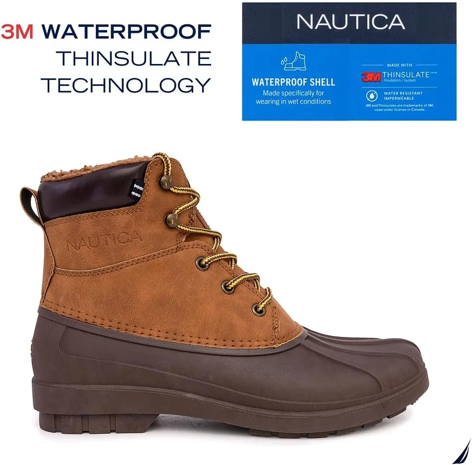 Nautica Mens Duck Boots Waterproof Shell Insulated Snow & Rain Boot -Lace-Up Winter Shoe- Channing (Wide/Medium Width)