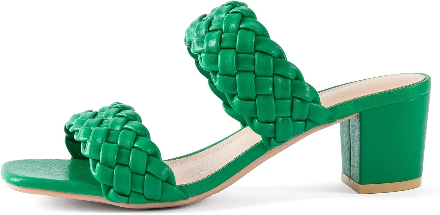N.N.G Women Heels Sandals Braided Block Nude Summer Chunky Square Leather Woven Comfort Strappy Dress Casual Pumps Mules
