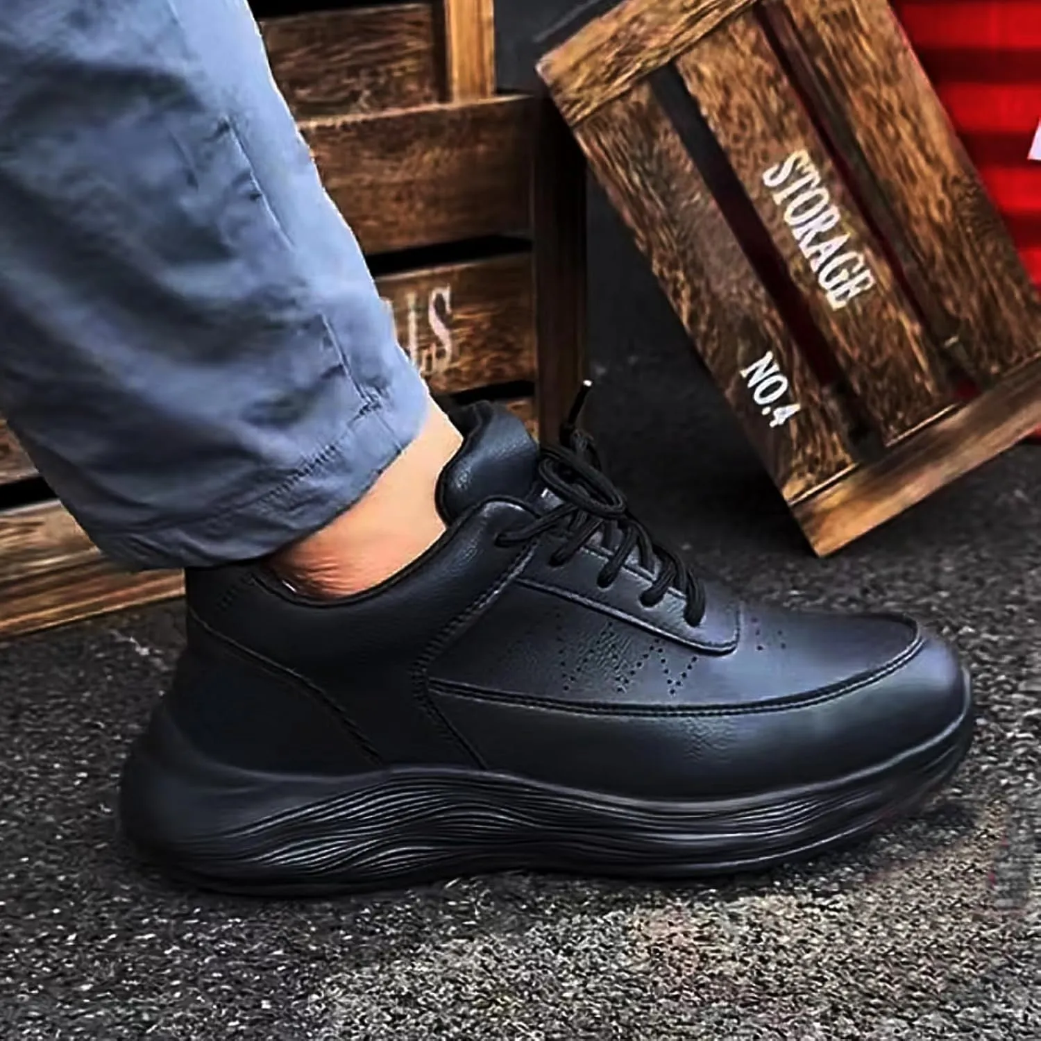 Non Slip Work Shoes, Water Oil Resistant Sneakers, Lightweight Kitchen Chef Restaurant Food Service Nursing Leather Footwear