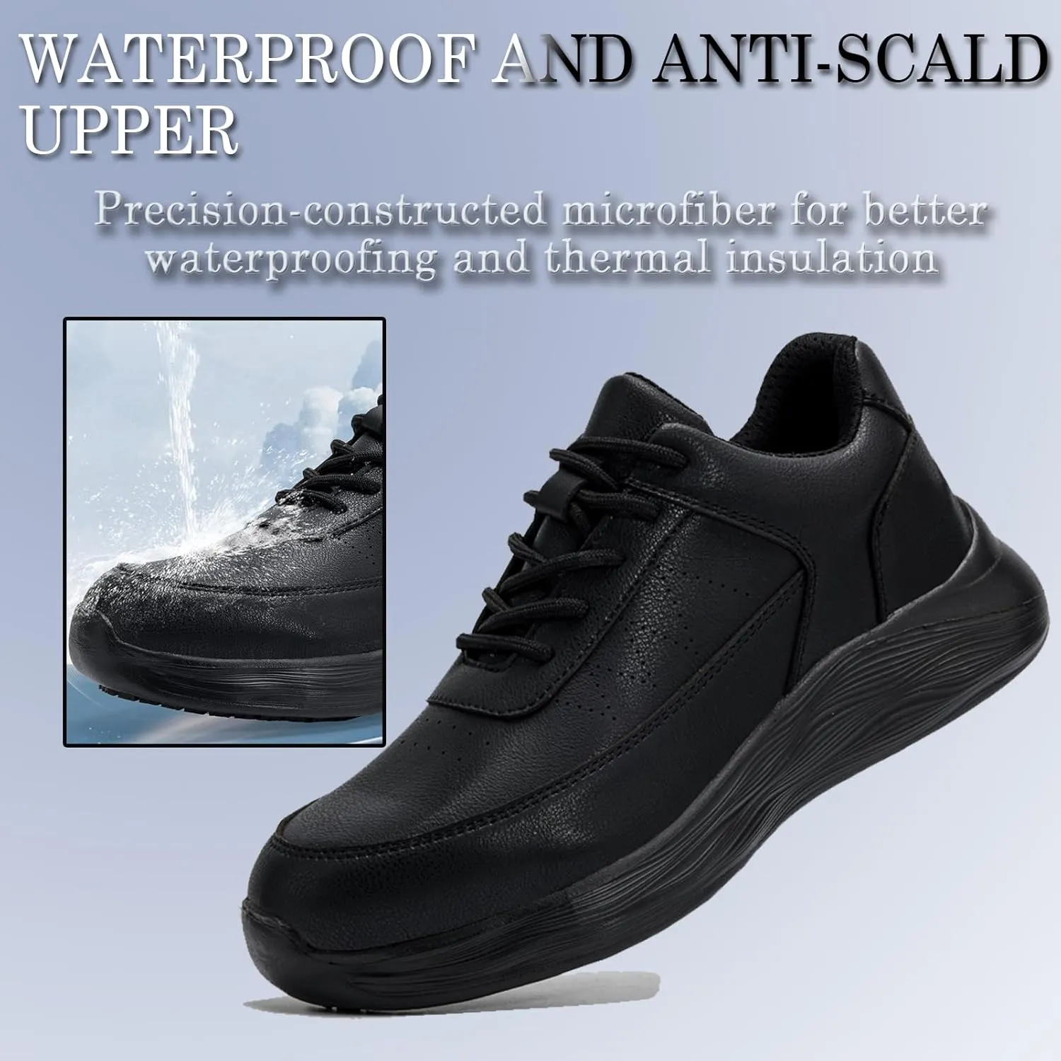 Non Slip Work Shoes, Water Oil Resistant Sneakers, Lightweight Kitchen Chef Restaurant Food Service Nursing Leather Footwear