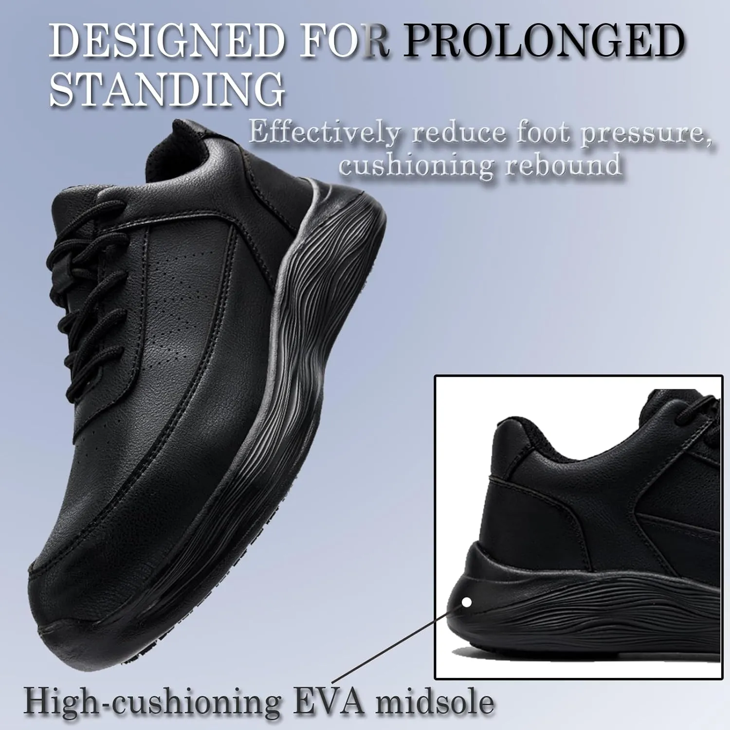 Non Slip Work Shoes, Water Oil Resistant Sneakers, Lightweight Kitchen Chef Restaurant Food Service Nursing Leather Footwear