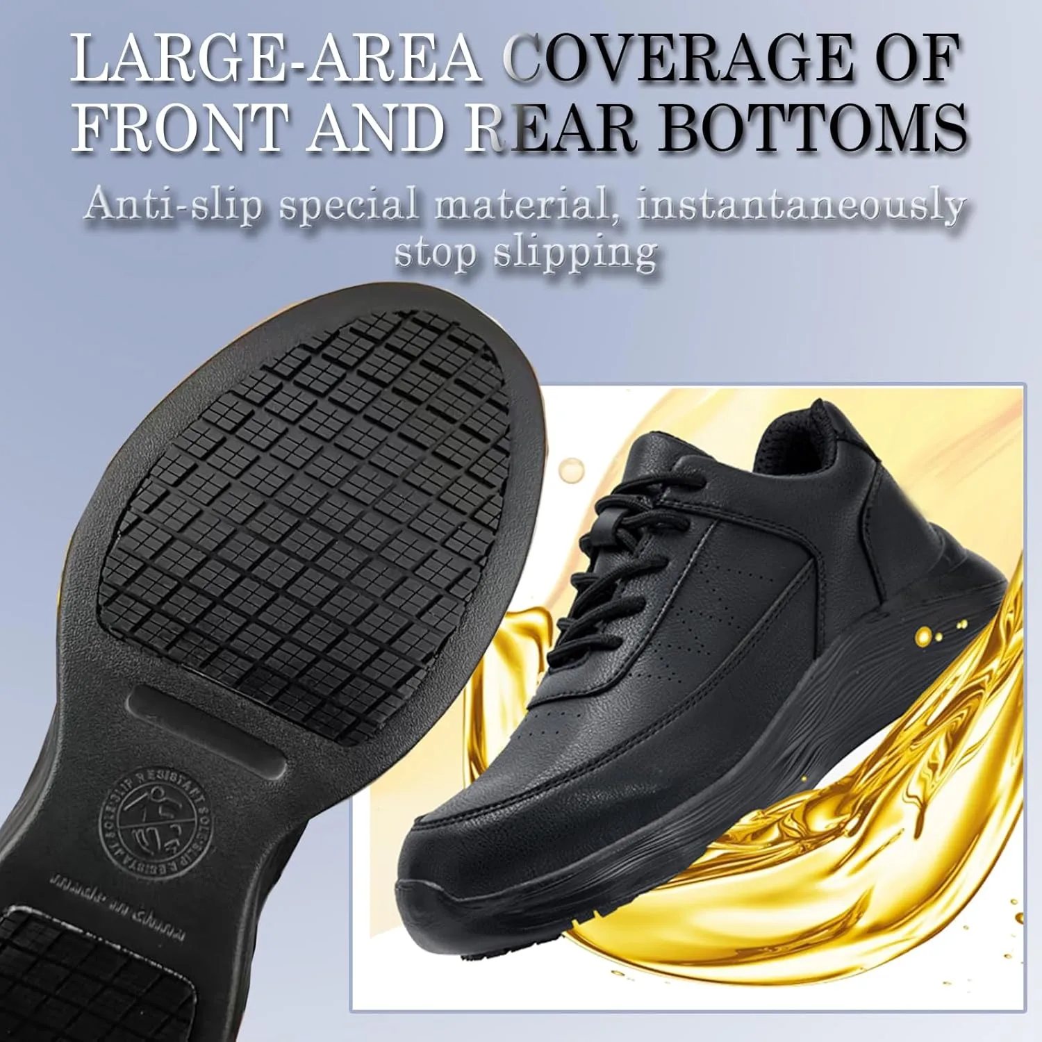 Non Slip Work Shoes, Water Oil Resistant Sneakers, Lightweight Kitchen Chef Restaurant Food Service Nursing Leather Footwear