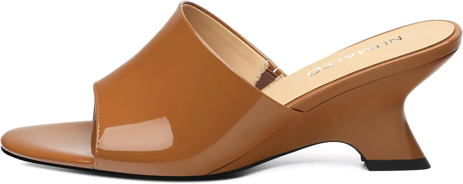 NUMALEO Women's Comfortable Low Kitten Heels Sandals, Slip-On Open Peep Toe Wedge Slide Mules, Summer Dress Shoes for Party, Homecoming, Daily Wear