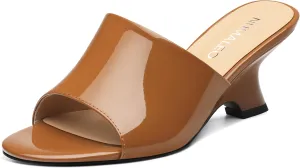 NUMALEO Women's Comfortable Low Kitten Heels Sandals, Slip-On Open Peep Toe Wedge Slide Mules, Summer Dress Shoes for Party, Homecoming, Daily Wear