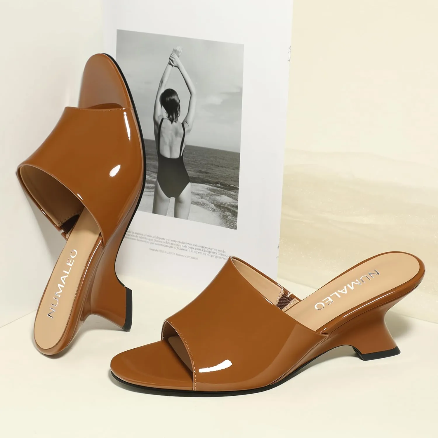 NUMALEO Women's Comfortable Low Kitten Heels Sandals, Slip-On Open Peep Toe Wedge Slide Mules, Summer Dress Shoes for Party, Homecoming, Daily Wear