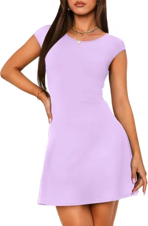 OFEEFAN Womens Dresses Cap Sleeve Bodycon Graduation Formal Party Club Mini Outfits