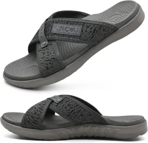 ONCAI Mens Criss Cross Sandals,Arch Support Recovery Sport Slippers Slides with Plantar Fasciitis Orthotic Footbed