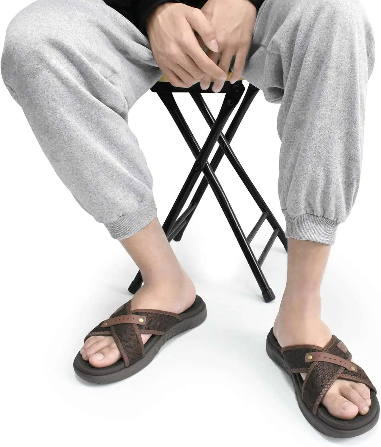 ONCAI Mens Criss Cross Sandals,Arch Support Recovery Sport Slippers Slides with Plantar Fasciitis Orthotic Footbed