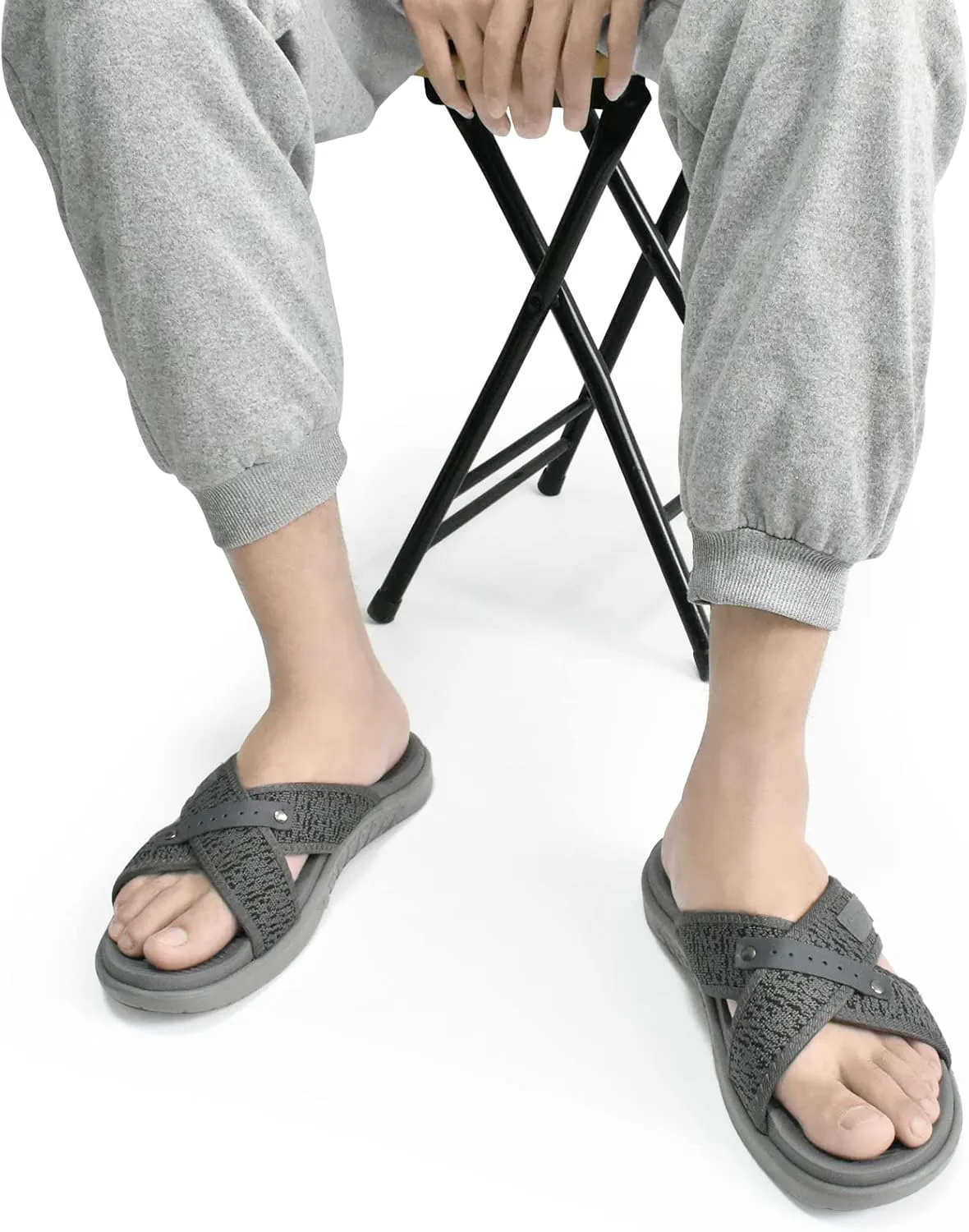 ONCAI Mens Criss Cross Sandals,Arch Support Recovery Sport Slippers Slides with Plantar Fasciitis Orthotic Footbed