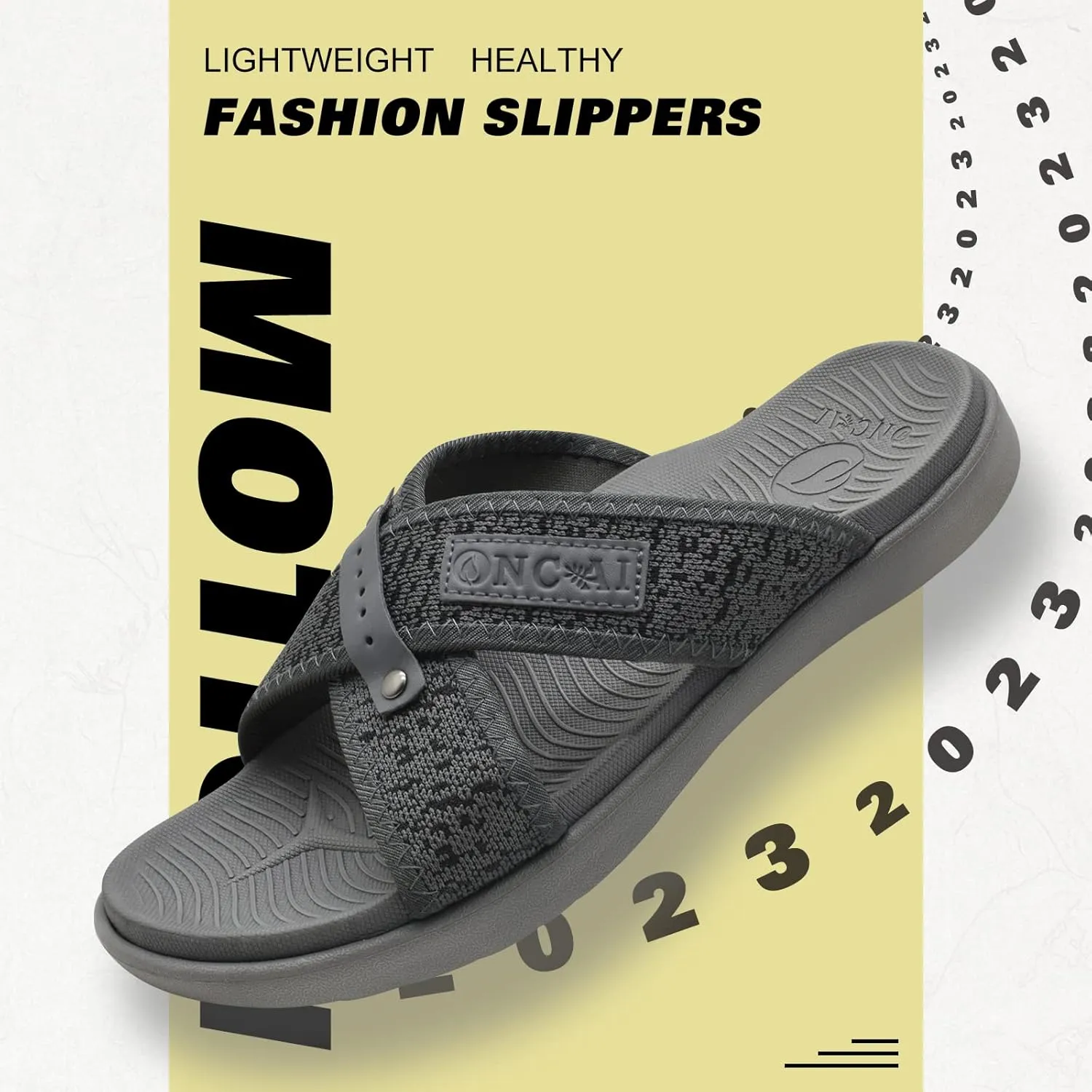 ONCAI Mens Criss Cross Sandals,Arch Support Recovery Sport Slippers Slides with Plantar Fasciitis Orthotic Footbed