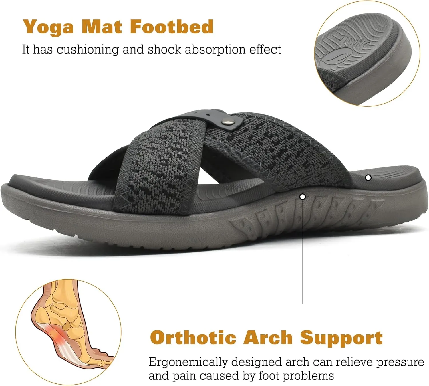 ONCAI Mens Criss Cross Sandals,Arch Support Recovery Sport Slippers Slides with Plantar Fasciitis Orthotic Footbed