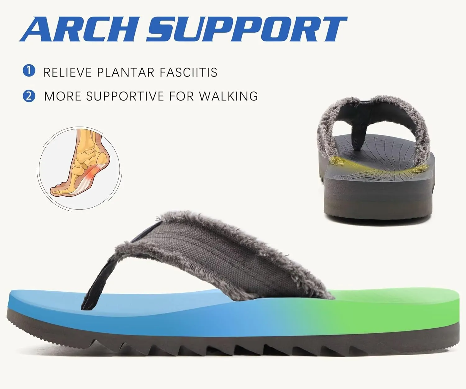 ONCAI Mens Flip Flops Summer Beach Walking Flip Flops Comfortable Soft Lightweight Recovery Cushion Slip On Sandals Size 7-15