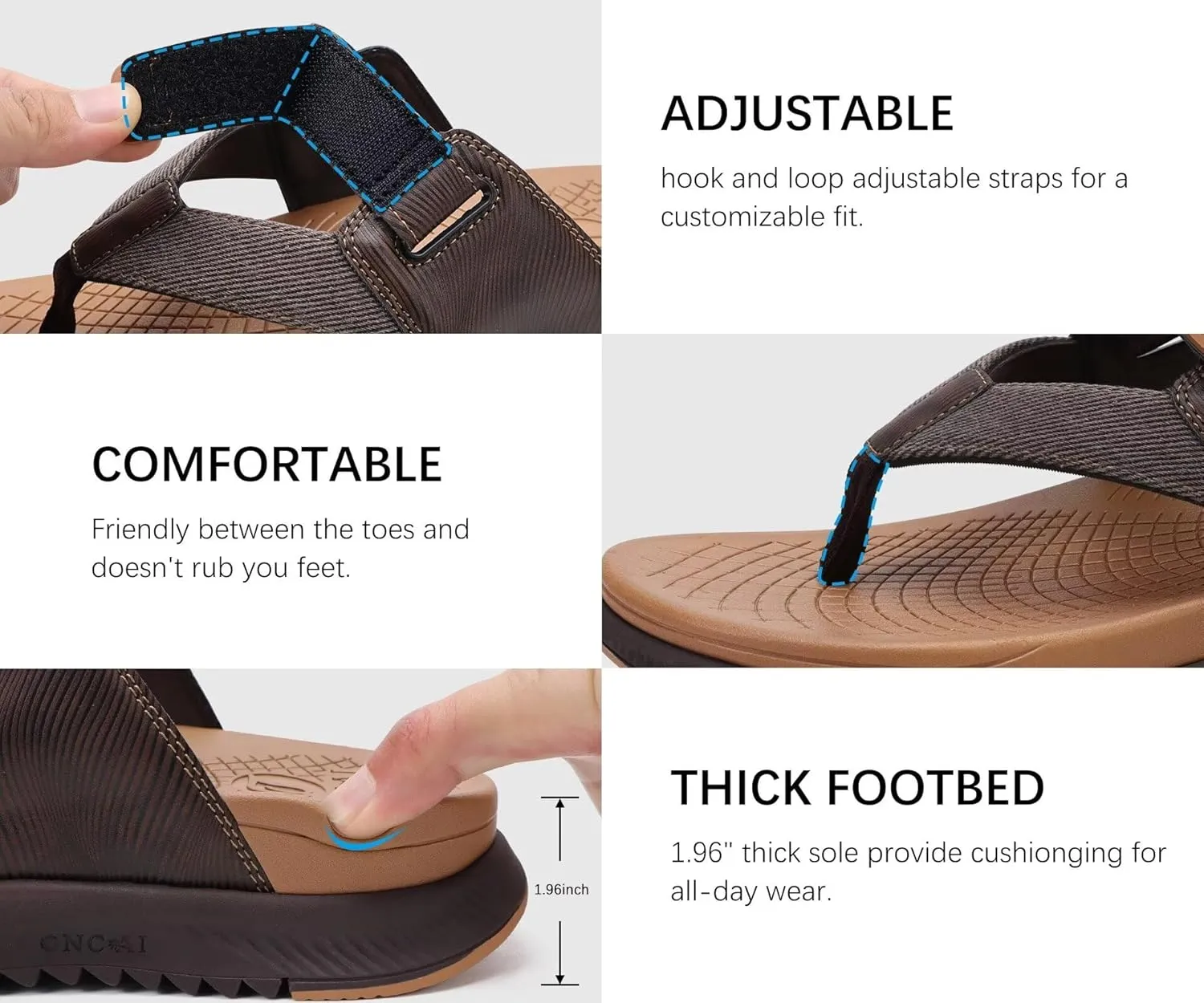 ONCAI Mens Orthopedic Flip Flops Men's Walking Sandals with Arch Support Sport Recovery Sandal for Man size 7-14