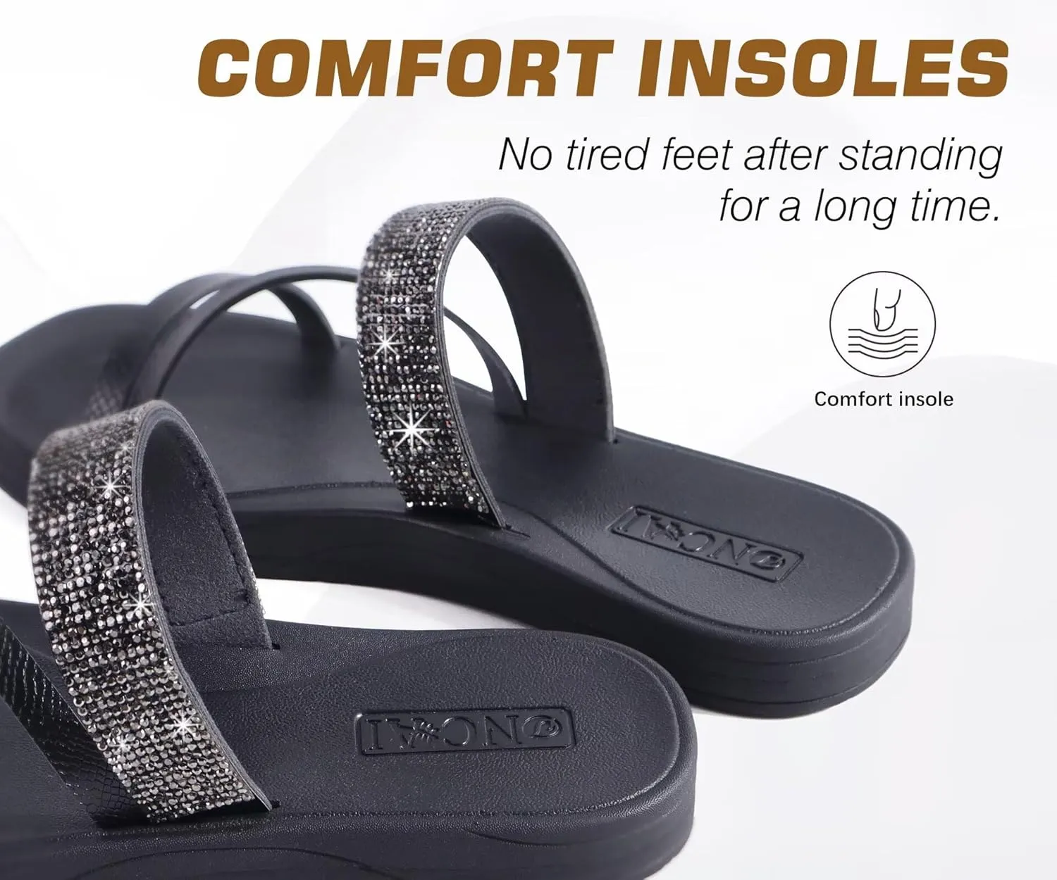 ONCAI Women's Flat Sandals Summer Dressy Casual Sandals Women Fashion Rhinestone Square Toe Slip On Ladies Slides Comfortable Cushion Footbed Beach Flat Sandal For Woman Size 6-11