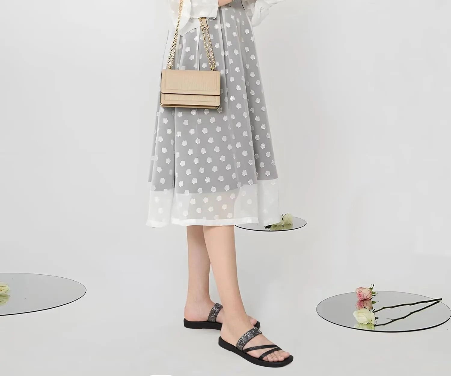 ONCAI Women's Flat Sandals Summer Dressy Casual Sandals Women Fashion Rhinestone Square Toe Slip On Ladies Slides Comfortable Cushion Footbed Beach Flat Sandal For Woman Size 6-11
